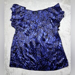 Banana Republic Y2K Vintage Babydoll 100% Silk Geometric Flutter Blouse Top L